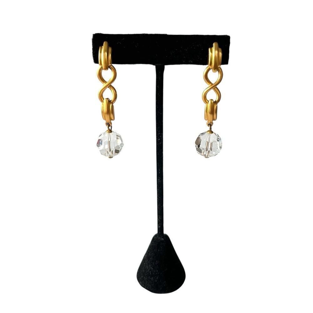 Vintage Matte Gold Infinity Crystal Drop Earrings